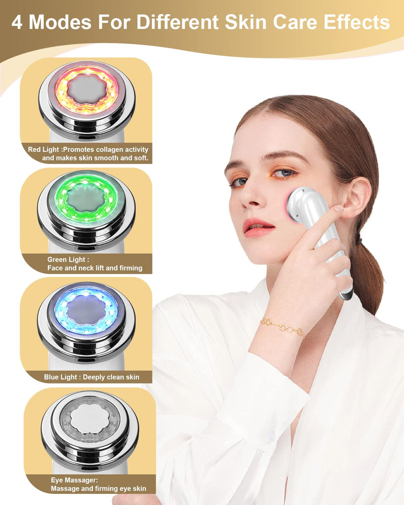 Face Massager Electric Face Lifting 4 in 1 Facial Massager Anti Aging Skin Tightening Firming Skin Care Tools (White) White