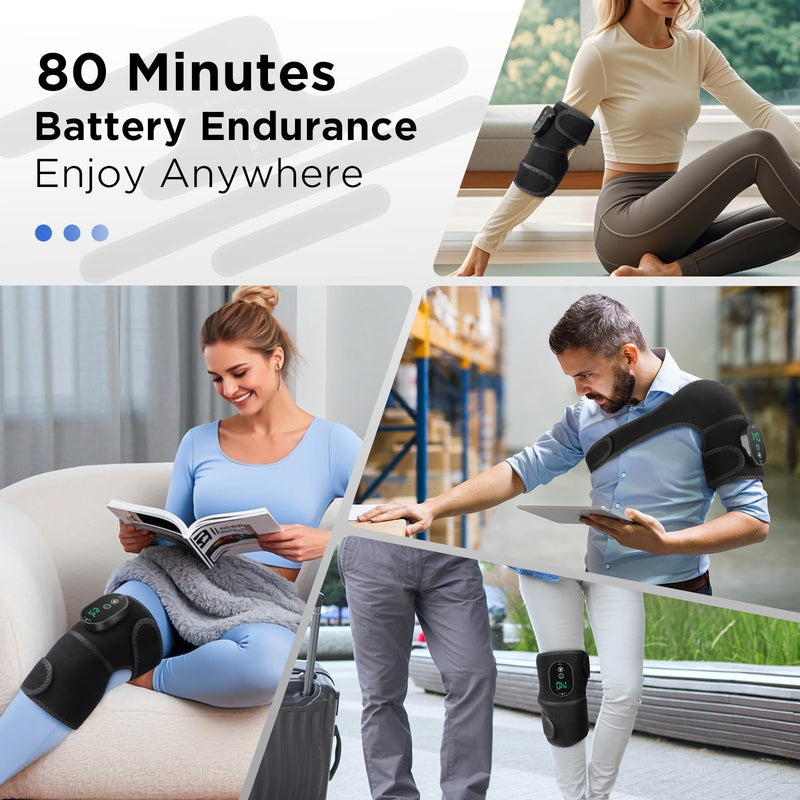 DREAMSOME Cordless Knee Heating Pad – Rechargeable Heat Wrap for Knee, Shoulder & Elbow with 6 Heat Settings & Auto Timer, Portable Battery Operated Heating Pad for Joint Pain Relief Dark Black