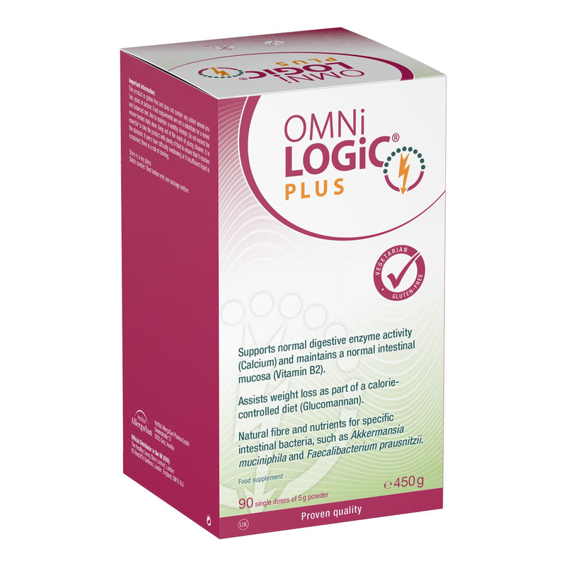 OMNi LOGiC Plus | Dietary Fibre | with Glucomannan, Vitamin B2, Vitamin D3 and Calcium | Vegetarian | Gluten-Free | Powder | 450 g
