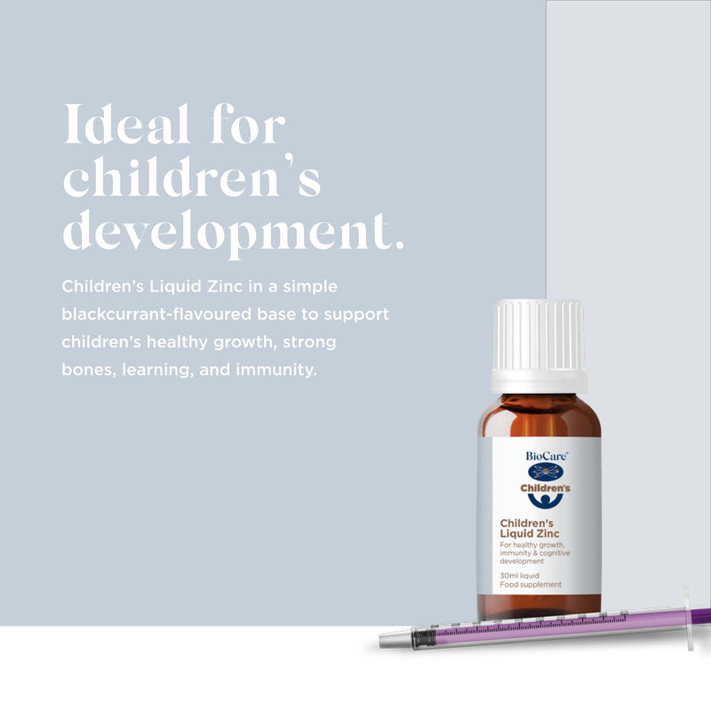 BioCare Children’s Liquid Zinc - Easy-Absorb Zinc Gluconate for Children - for Immunity, Bones, Growth & Cognitive Support - Blackcurrent Flavour - 30ml
