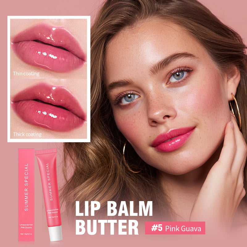 Summer Special Lip Butter Nourishing Hydration Lip Gloss with Shea Butter & Olive Oil Soothes Dry Lips and Lip Care Lip Balm with Natural Tint & Gloss Effect Lip Stain Guava 5# pink guava