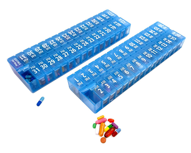 XL Twice-a-Day Monthly Pill Box Planner Set, 31 Day AM & PM Medication Organizer, 2 Vitamin Holders for One Month (XL - 31 Day AM/PM - Blue) XL - 31 Day AM/PM - Blue