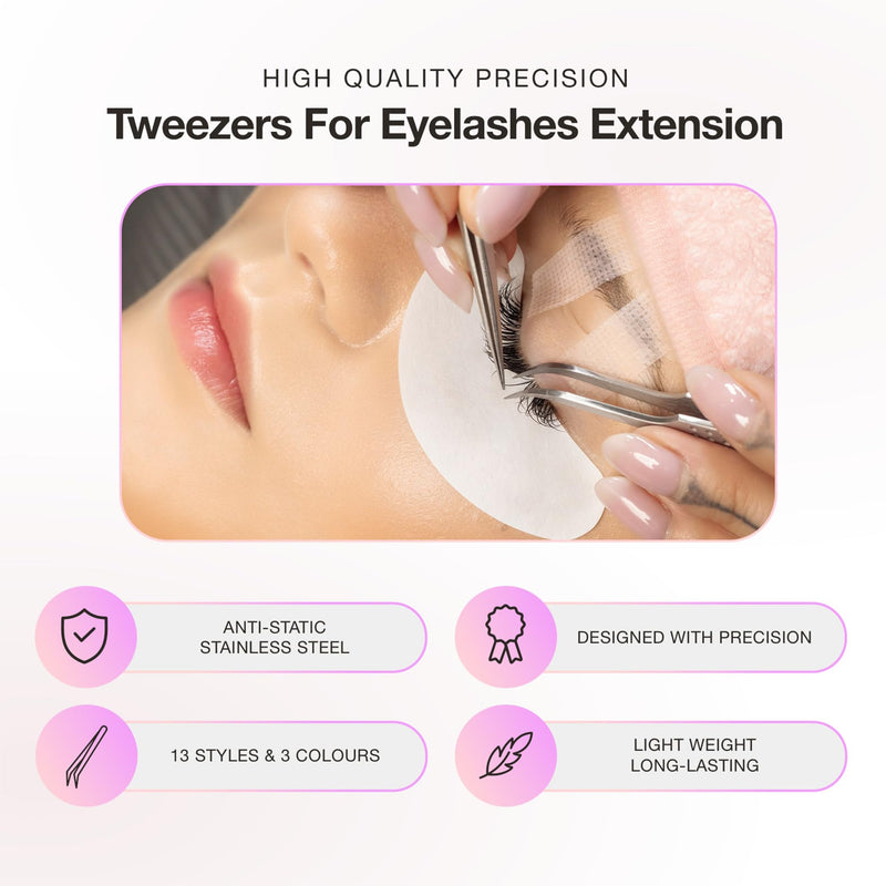 Curacoro Lash Tweezer - Professional & Precision Fiber Tip Grip Lash Tweezers for Eyelash Extensions, Multi Shapes & Purposes Tweezers for Volume, Isolation & Classic Lashes (Silver, Move It) Silver Move It | Classic