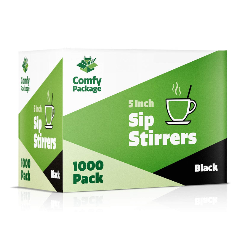 [Australia] - Comfy Package [1000 Count] 5 Inch Coffee & Cocktail Stirrers/Straws Disposable Plastic Sip Stir Swizzle Sticks - Black 1000 - Stirrers 