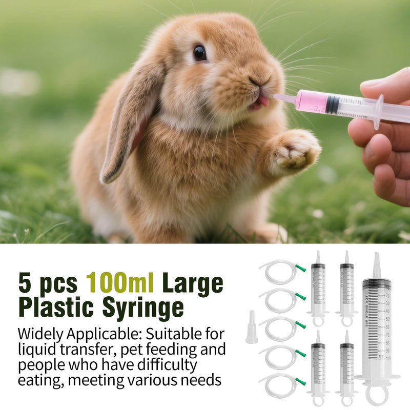 [Australia] - 5 pcs 100ml Large Plastic Syringe with 5 pcs 39" Handy Plastic Tubing, Suitable for Science Experiments, Plant Watering, Pet Feeding 