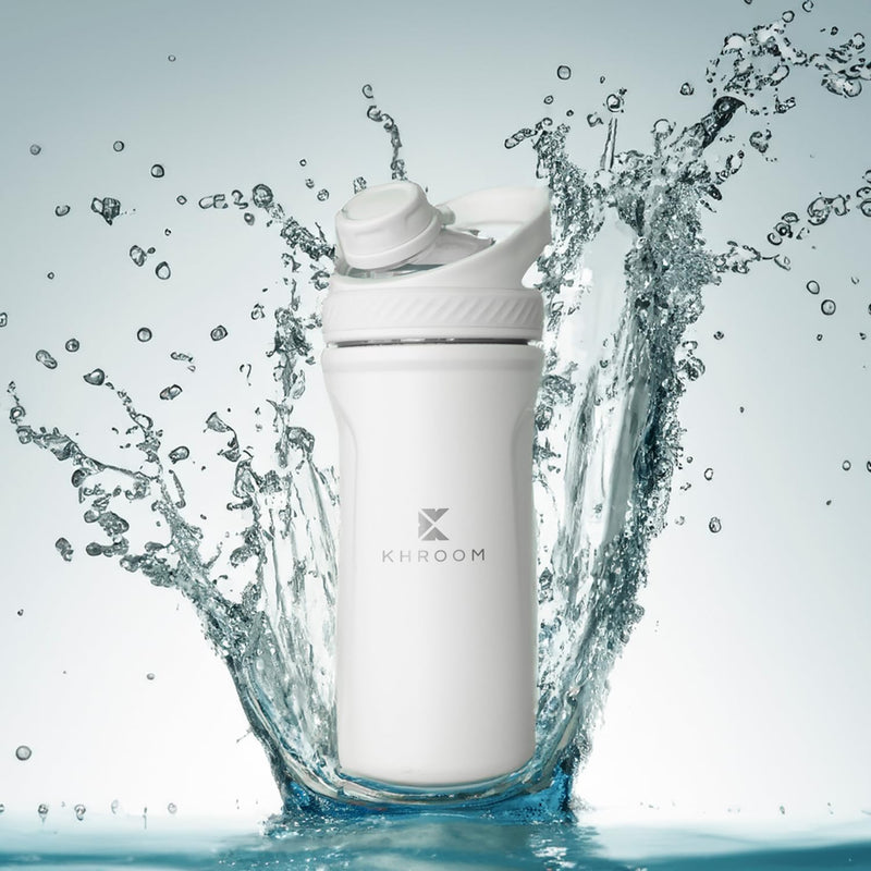 [Australia] - Khroom stainless steel egg white protein shaker 700ml with thermal function Smart strainer for smoothies | Stainless Steel Cup Metal Shaker (White) White 