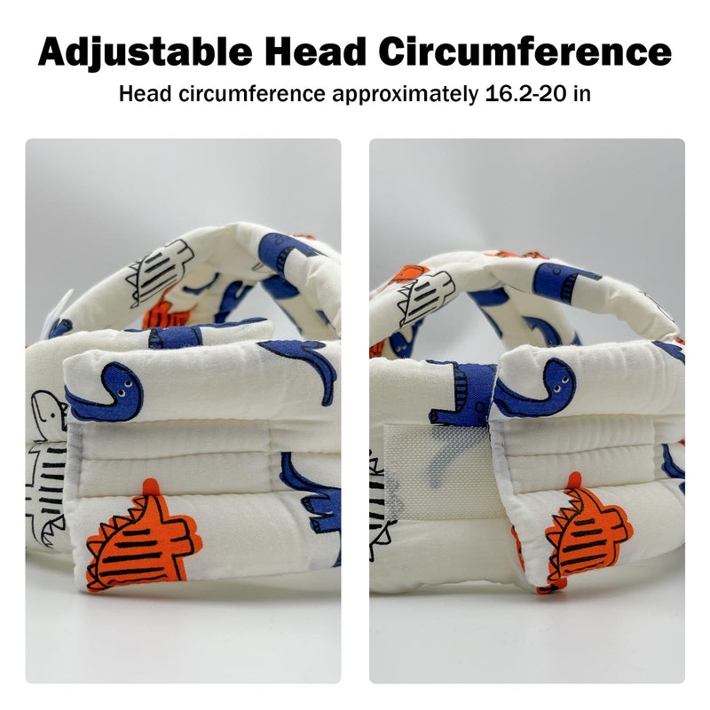 [Australia] - Baby Head Protector for Crawling Walking, Baby Helmet Adjustable No Bumps and Soft Cushion, Infant Safety Cap for Kid Learning to Walk Dinosaur 
