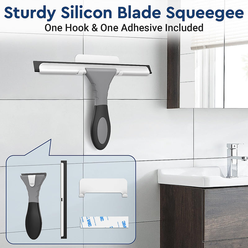 [Australia] - Space Saving & Detachable Silicon Shower Squeegee for Glass, Door, Mirror, Windows & Tile Walls, Portable Clean Tools with One Hook & One Adhesive, Stainless Steel-10 Inches (Gray) 10-Inch Gray 