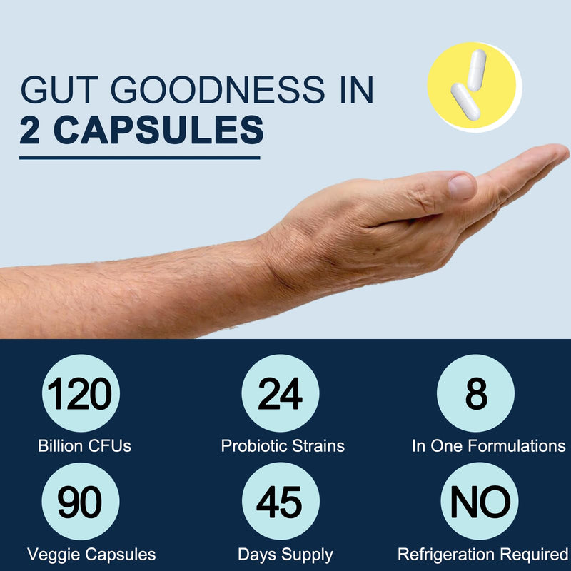 [Australia] - Probiotics for Men Digestive Health, 120 Billion CFUs Mens Probiotic with Digestive Enzymes & Prebiotics & Saw Palmetto & Cranberry for Gut, Prostate & Urinary Tract Health, Shelf Stable, 90 Capsules 90 Count (Pack of 1) 
