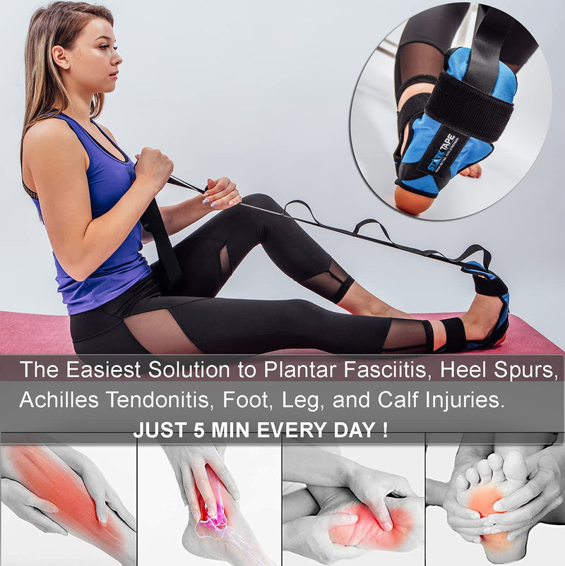 [Australia] - Fitness Foot and Leg Stretcher for Plantar Fasciitis, Improve Strength, Balance Stretches and Achilles Tendonitis, Stretch Loops for Hamstring, Quad, and Calf Pain Relief (Blue) Blue 