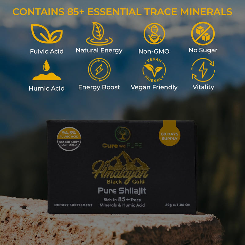[Australia] - Cure wid Pure Himalayan Shilajit Resin 94.5% Fulvic Acid USA Lab Tested 500mg Potency 60 Serving of Shilajit Pure Himalayan Organic- Pure Shilajit for Men & Women for Energy,Vitality & Immune Support 1 Ounce (Pack of 1) 
