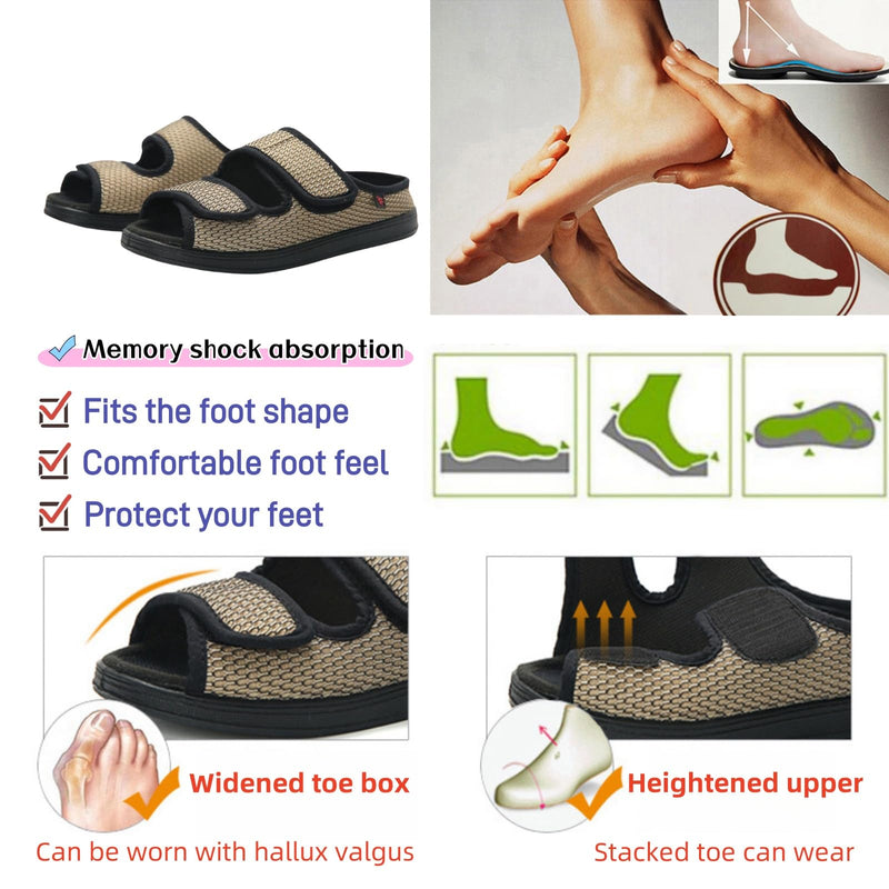 [Australia] - Extra Wide Diabetic Foot Shoes,Unisex for Swollen Feet,Adjustable Slippers,Men's Diabetic Sandals for Obesity,Hallux Valgus,Plantar Fasciitis,Arthritis,Black 9.5 Wide Black 