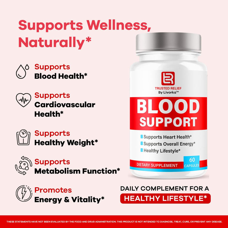 (2 Pack) Trusted Relief Blood Support Capsules - Official TrustedRelief Blood Support Vitamin Pills, Natural Trusted Relief Advanced Premium Formula Wellness & Overal Health, 120 Capsules For 2 Months