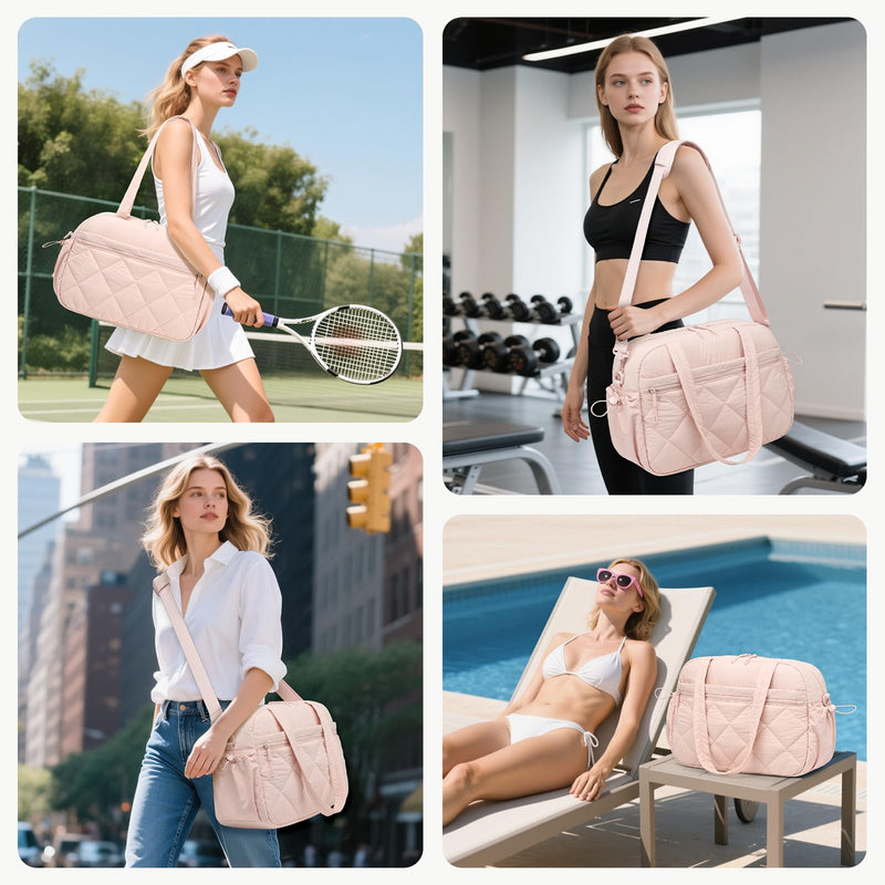 Travel Duffle Bag, Carry On Bag for Men Women with Wet Pocket, Large Capacity Gym Bag, Multi Pocket Hospital Busniess Weekender Overnight Tote Bag (Pink) Pink