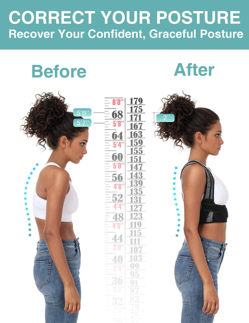 Posture Corrector for Women Men,BI-Straps Back Straightener - Bamboo Fiber Back Brace Posture Corrector - Instant Upper Back Pain Relief S/M Dark Gray