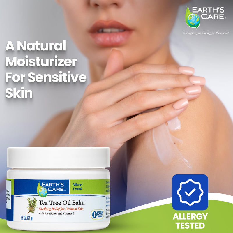 Earth's Care Tea Tree Oil Balm - Moisturizer for Dry, Problem Skin, 2.5 oz | Formulated with shea butter and vitamin E. Allergy tested and free from parabens, artificial fragrances and colors. 2.5 Fl Oz (Pack of 1)