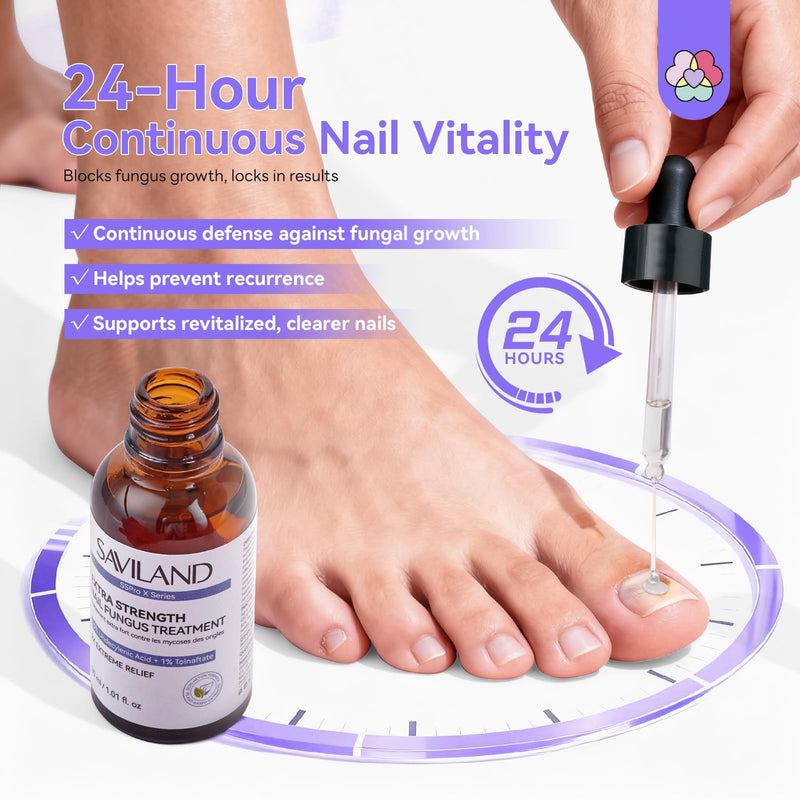 SAVILAND Toenail Fungus Treatment for Thick Discolored Damaged Nails 2oz | FSA-HSA, Max 25% Undecylenic Acid & 1% Tolnaftate, With Salicylic Acid & Vitamin E, Daily At-Home Use, Includes File & Swabs