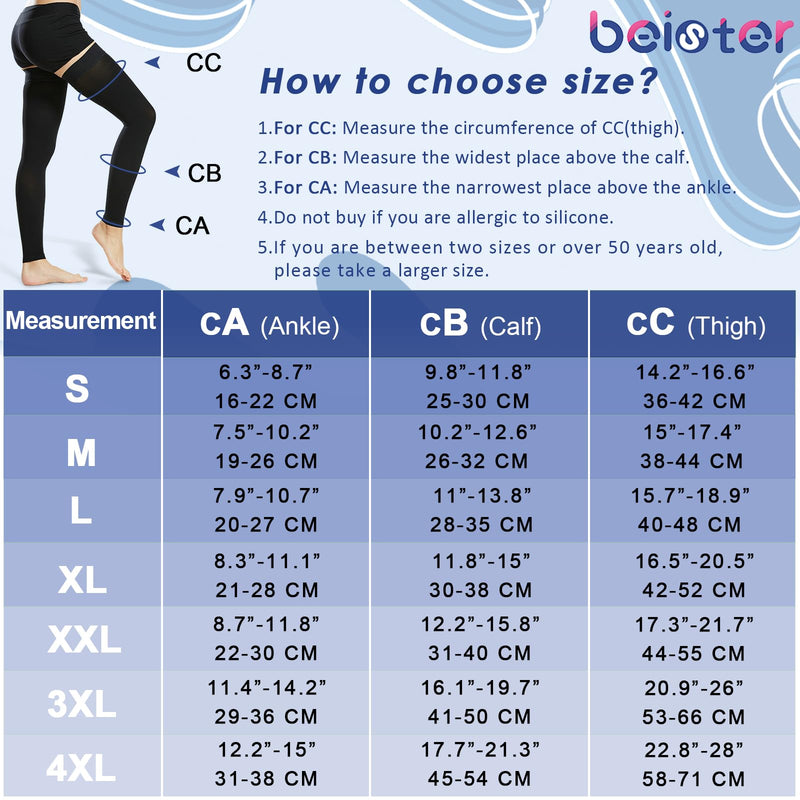 [Australia] - Beister 15-20 mmHg Compression Stockings for Women & Men, Thigh High Medical Footless Graduated Compression Sleeves with Dot Silicone Band, Support Pressure Socks for Varicose Veins, Edema, DVT Black XX-Large 