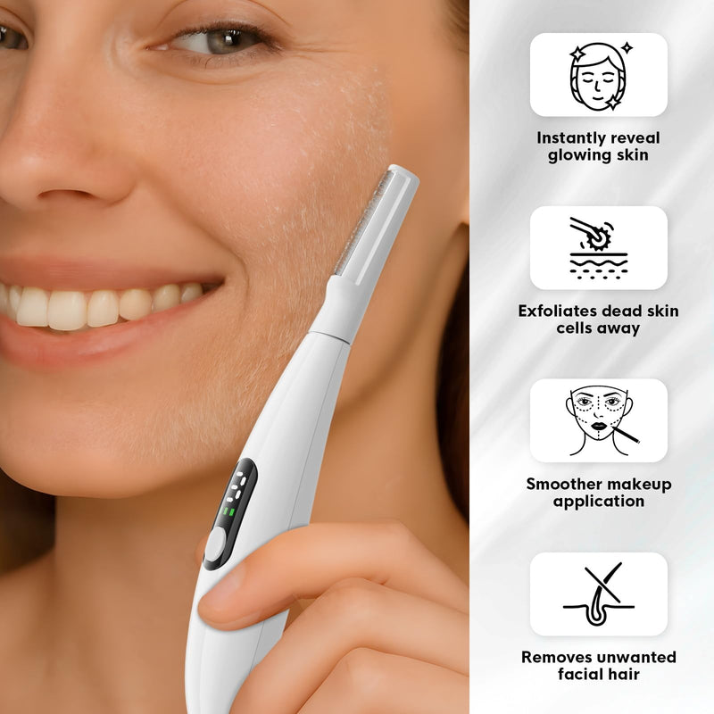[Australia] - Sonic Dermaplane Razor for Women Face,Women’S Facial Exfoliation & Peach Fuzz Hair Removal System,Anti-Aging–3 Speeds–8 Dermaplaning Blades–Rechargeable,Sonic Dermaplaning Tool White 