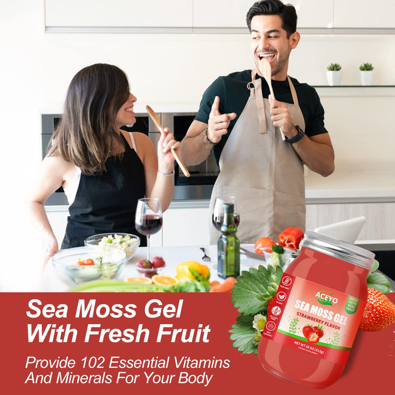 (18 OZ) Sea Moss Gel Irish,Raw Seamoss 102 Vitamins Strawberry Flavor | Wild Harvested,Support Immune,Non-GMO,Gluten-Free,Vegan 1.13 Pound (Pack of 1)
