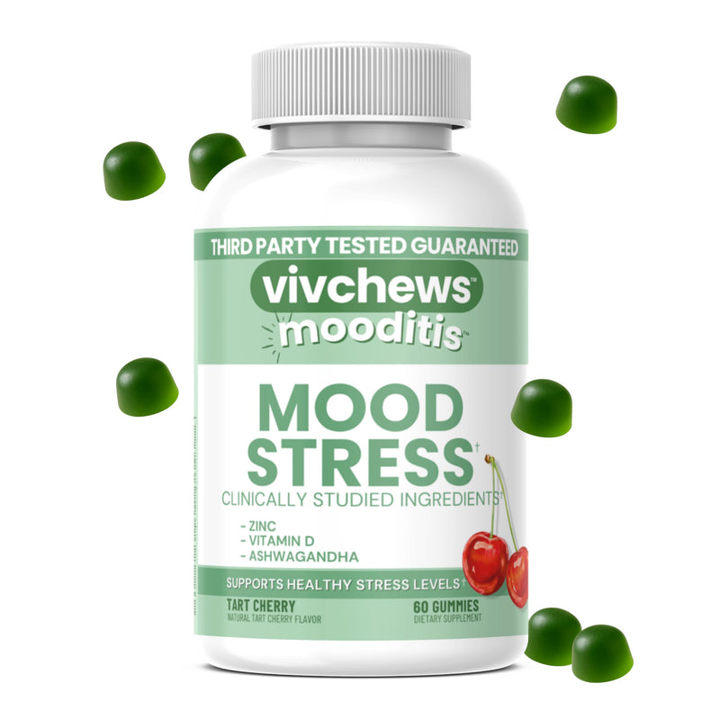Mood & Stress Gummies – Zinc, Vitamin D & Ashwagandha for Calm & Emotional Balance, Natural Tart Cherry Flavor, Fruit Pectin Based, Non-GMO, No Artificial Colors or Sweeteners, 60 Count