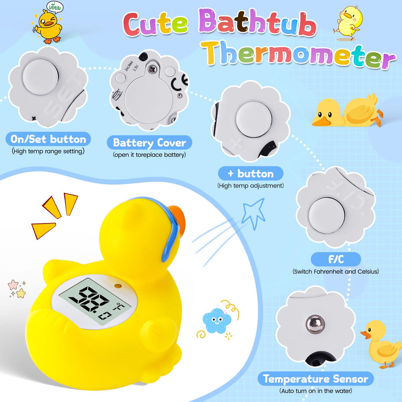 Duck Baby Bath Thermometer, Newborn Bath and Room Temperature Thermometer Safety Floating Toy, Bathtub Thermometer for Infant Yellow