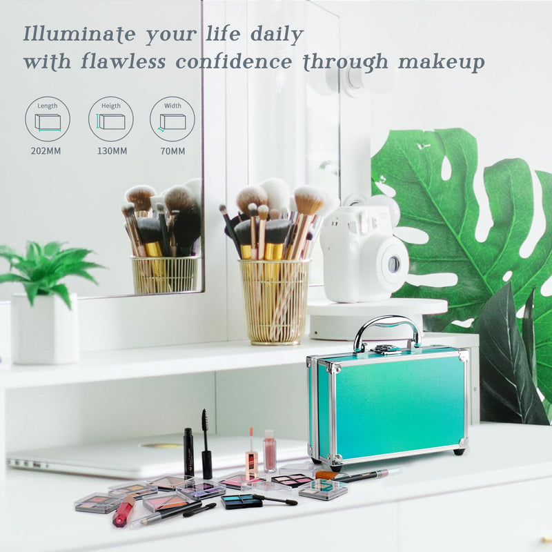 [Australia] - Color Nymph Beginner Makeup Kits For Teens With Train Case Included Full Makeup Kit Eyeshadow Palette Blushes Bronzer Highlighter Lipstick Brushes Mirror (Green) (Green) 