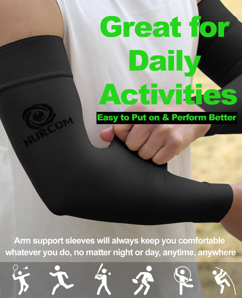 [Australia] - NURCOM® Medical Compression Arm Sleeve for Men Women, 2 Pack, No Silicone, Soft-in 20-30mmHg for Lymphedema, Lipedema, Pain Relief, Edema, Swelling, Post Surgery Recovery, Black L Large(2 Pack) Black(no Silicone) 