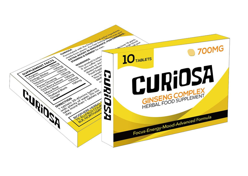 CURIOSA Gold 700mg | Stronger | Longer | Harder | Performance | Extra Strength Enhancing Pills, Stamina Endurance Booster Supplement Pills for Men | 10 Ginseng Tablets