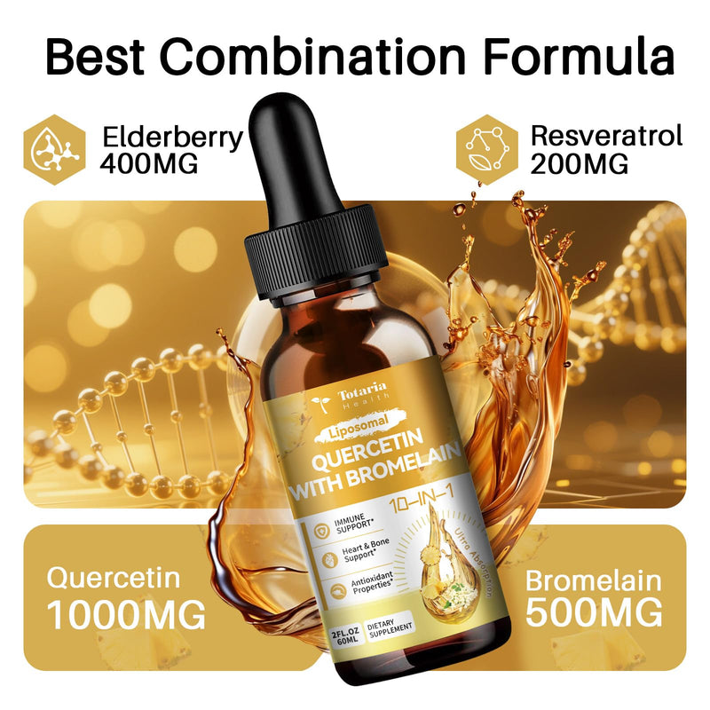 [Australia] - Liposomal Quercetin with Bromelain Liquid Drops - High Absorption Quercetin 1000mg & Bromelain 500mg Plus Elderberry,Vitamin C,Zinc for Immune & Antioxidant & Heart & Bone Support- 2 Fl Oz 
