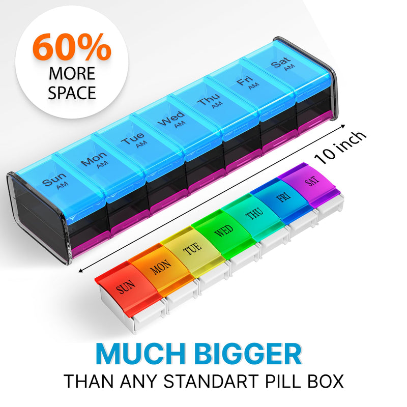 [Australia] - Extra Large Pill Organizer- XXL Pill Box 7 Day - Weekly Pill Organizer with AM PM Large Compartments Big Pill Case for Supplements Jumbo Pill Holder for Vitamins Huge Medicine Organizer 2 Times a Day Purple/Blue 