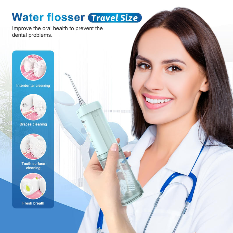 Mini Portable Water Flosser Oral Irrigator Water Teeth Cleaner Pick, Telescopic Water Tank, 4 Modes & IPX7 Waterproof, Home & Travel Water Flossers for Teeth, Braces Bridges Care. (Pearl Blue) Pearl Blue