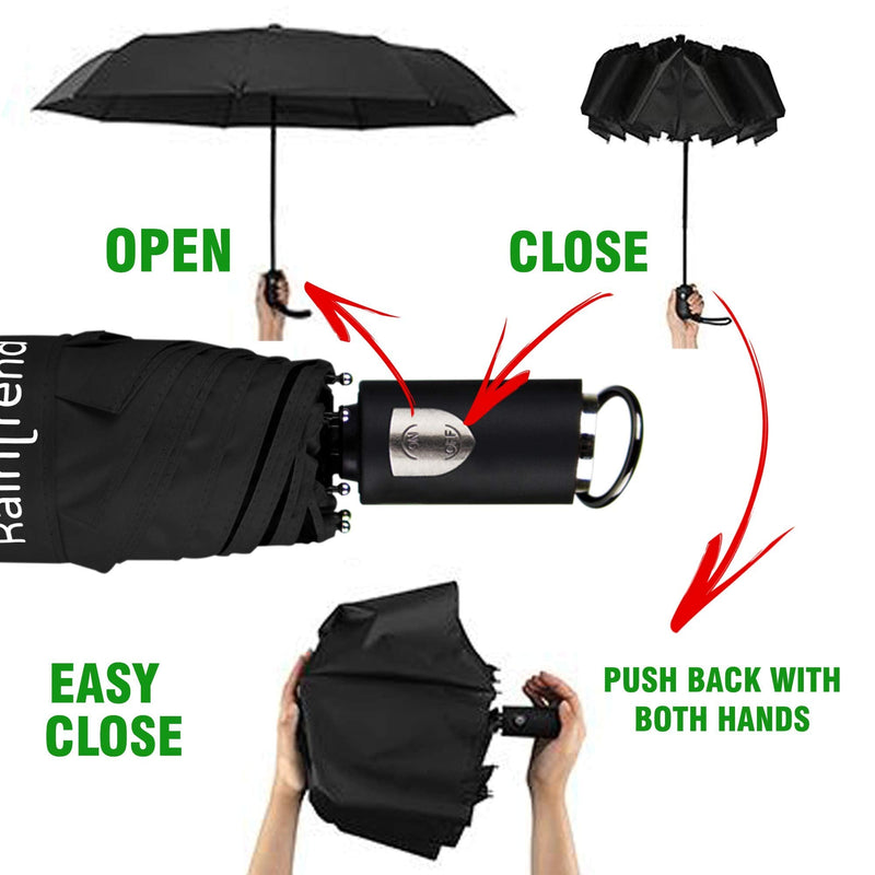 NEW 2 PCS Windproof Strong Umbrellas for Rain Compact Black Umbrella and Pink Premium Umbrella for Women and Men Automatic Open Close Umbrella Folding Sun Umbrella UV Protection - Bundle