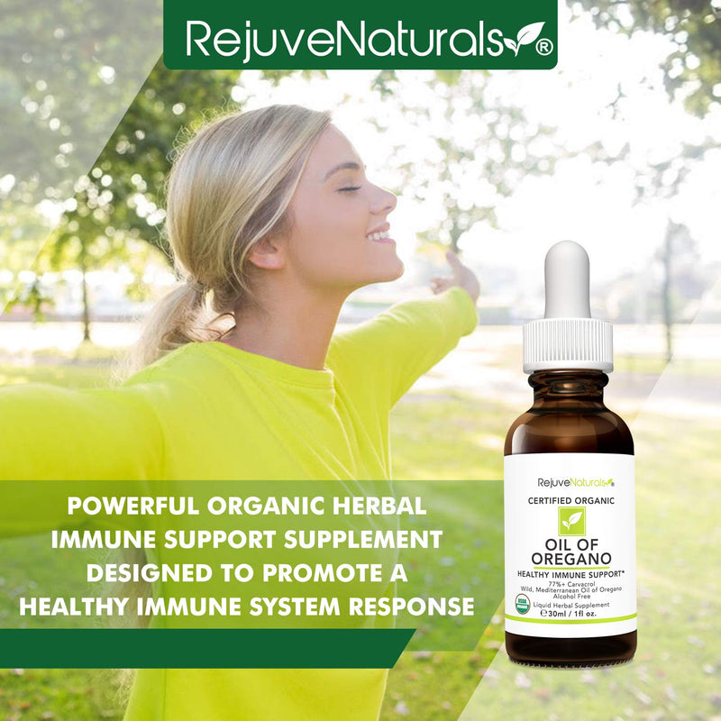 [Australia] - RejuveNaturals Oil of Oregano, USDA Organic - 1 fl oz (30ml Liquid) Wild, Mediterranean Oregano Oil. Concentrated Immune Support Drops. Gluten Free, Vegan & Non-GMO. Min 77% Carvacrol 