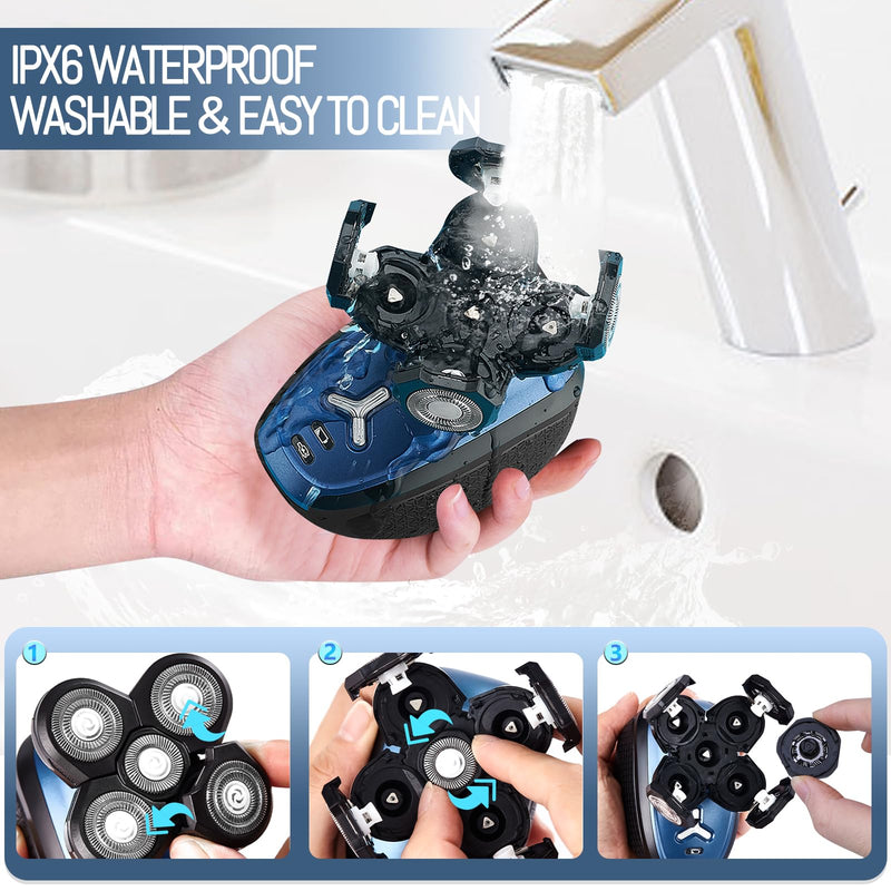 [Australia] - Head Shavers for Bald Men: 5-in-1 Electric Razor -Cordless Rechargeable Wet/Dry Body Hair Shaver IPX6 Waterproof Shaving Grooming Kit for Balder (Blue) (Blue) 
