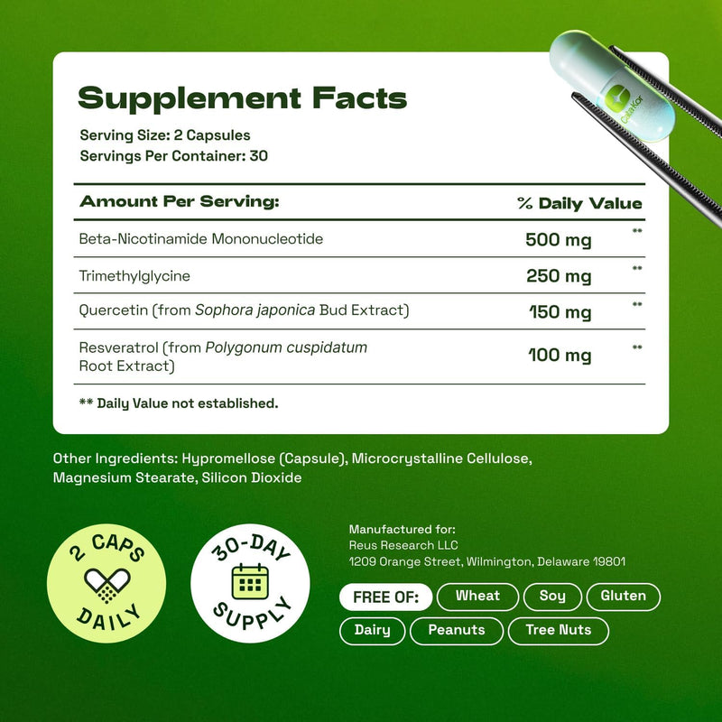 Cata-Kor NMN Supplement – 4-in-1 NAD Supplement with Quercetin | TMG | Resveratrol – Supports Cellular Energy & NAD+ Levels – Third-Party Tested - 2 Pack 60 Count (Pack of 2)