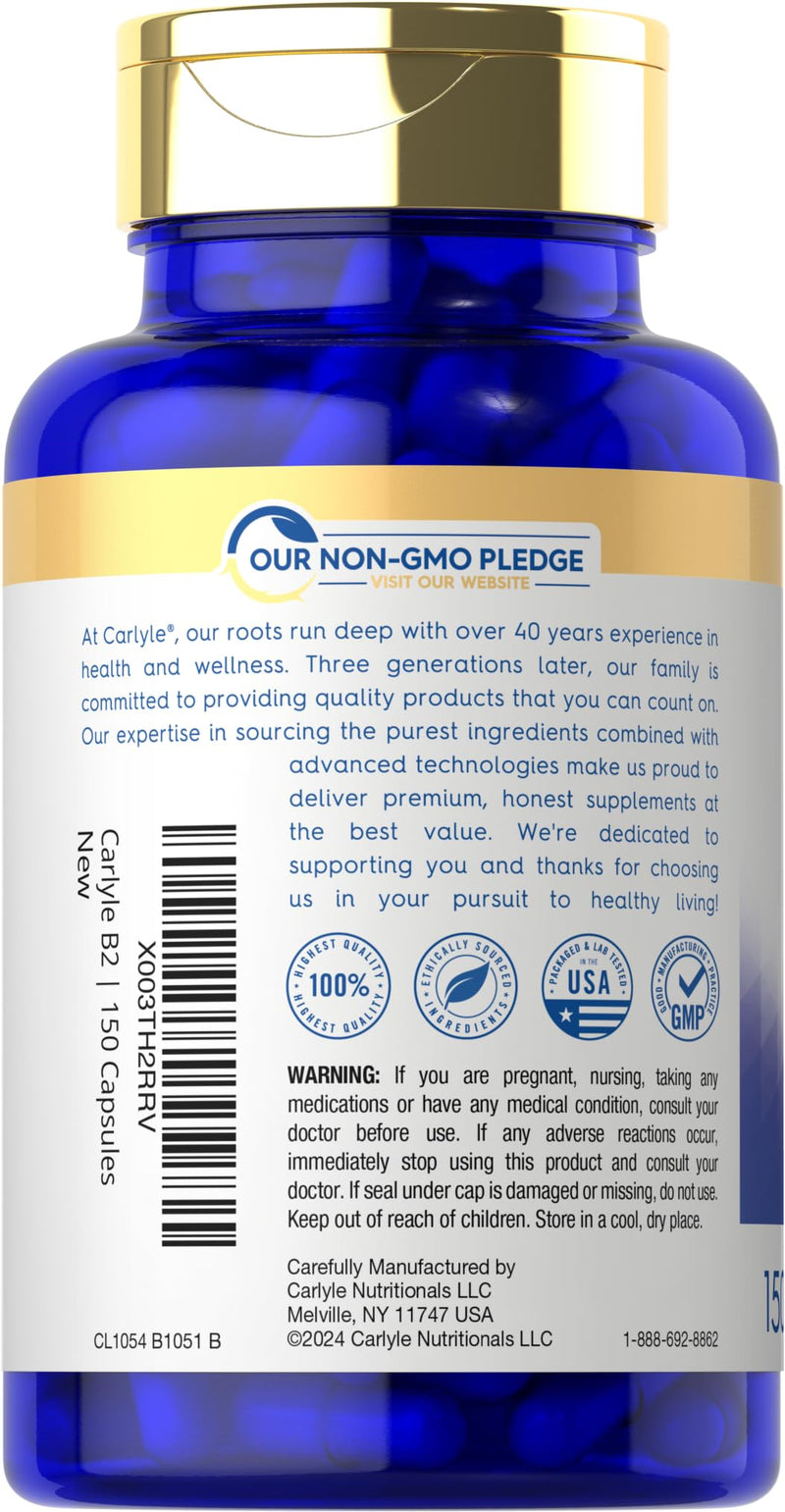 Carlyle Vitamin B2 200mg | 150 Count | Riboflavin | Non-GMO & Gluten Free Essential Supplement