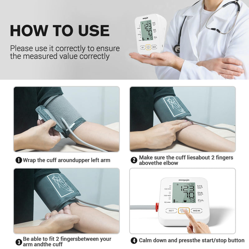 Arm Blood Pressure Monitor,maguja Blood Pressure Machine,BP Monitor Automatic Upper Arm Digital with Blood Pressure Cuff for Home Use Off-white