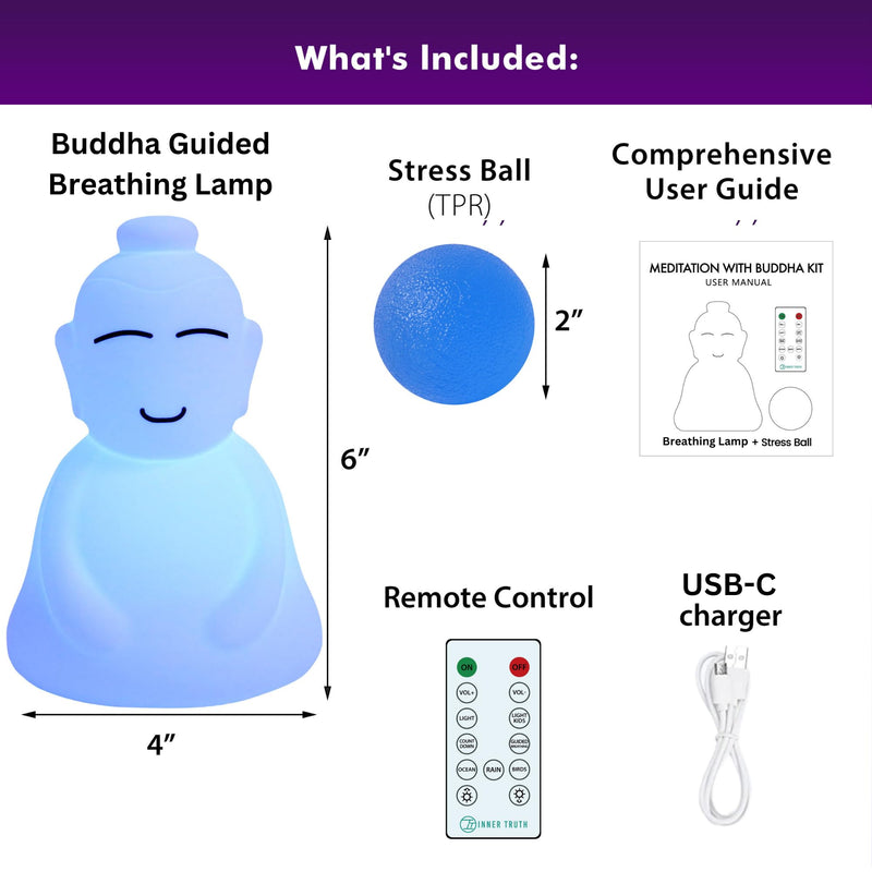 [Australia] - INNER TRUTH Meditation with Buddha Kit - 3 in 1 Guided Breathing Calm Down Buddha Anxiety Relief Device + Stress Ball. Stress Relief and mindfulness gifts. ADHD Tools for Adults & Kids. Yoga Gifts 