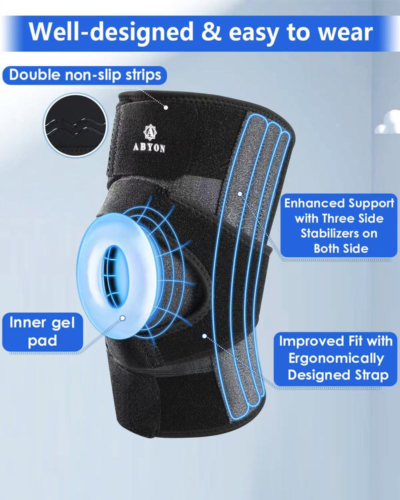 [Australia] - ABYON Knee Brace for Women & Men Meniscus Tear, ACL, Arthritis, Knee Support with Triple Side Stabilizers and Adjustable 360° Wraparound Strap for Maximum Knee Pain Support and Fast Recovery - Please Check How To Size Video Medium Black-Grey 