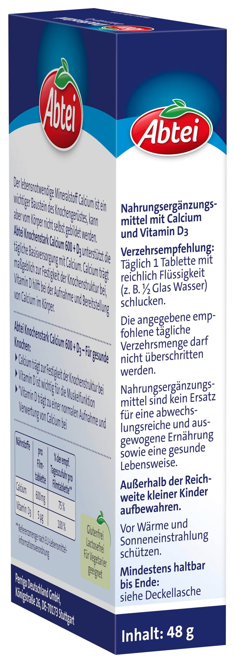 [Australia] - Abtei Bone Strong Calcium 600 + D3 - high dose - dietary supplement for healthy bones - gluten-free, lactose-free, suitable for vegetarians - 1 x 28 film-coated tablets NEW 28 pieces (pack of 1) 