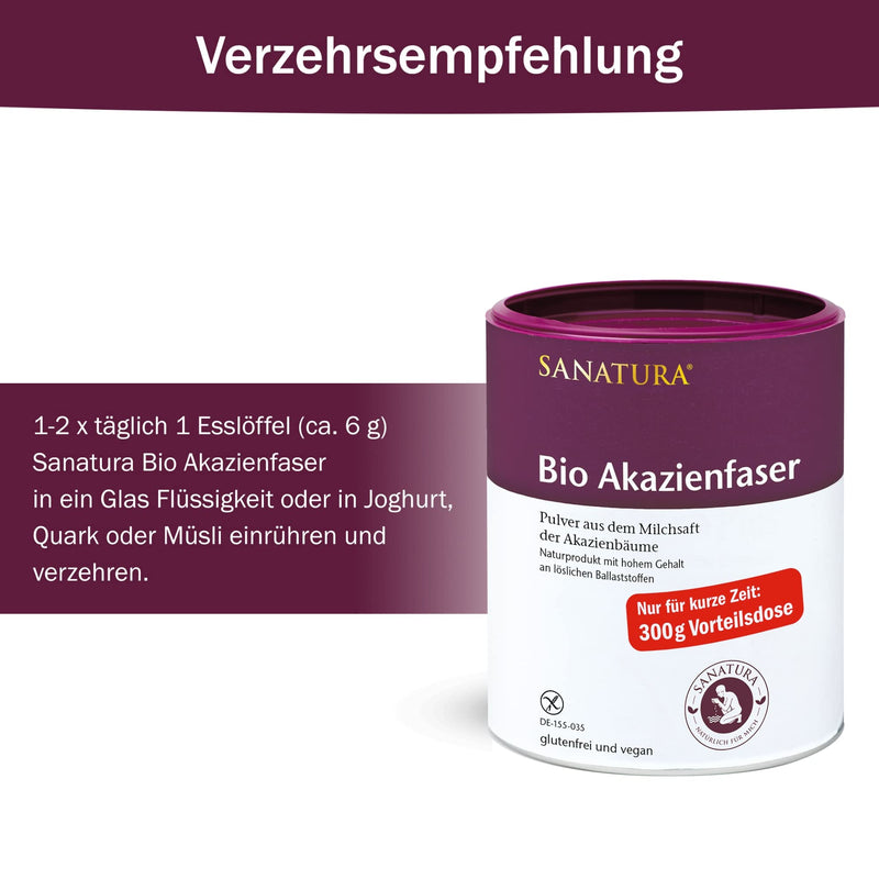 [Australia] - Sanatura acacia fiber powder organic - 300 g - valuable source of fiber from acacia fibers - soluble fiber - vegan, gluten-free and fructose-free - well tolerated 