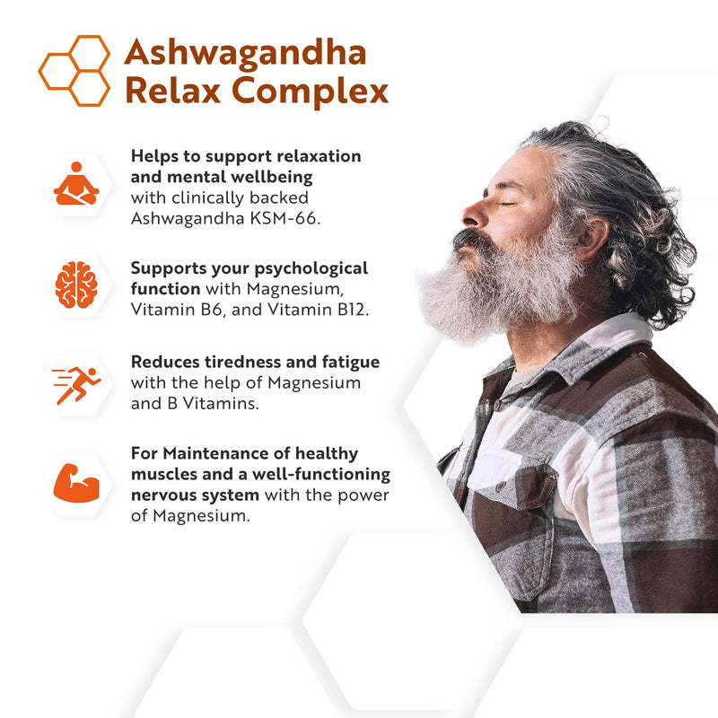 Nutravita Ashwagandha KSM-66 7200mg Before Extraction, Relax Complex with Magnesium, Lion's Mane L-Tryptopha, Supports Relaxation, Mental Wellbeing & Reduction in Fatigue - 120 Capsules