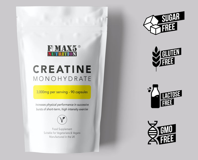 Creatine 3000mg (per Serving) - 90 Micronised Creatine Monohydrate 750mg Vegan Capsules - UK Made 90 count (Pack of 1)