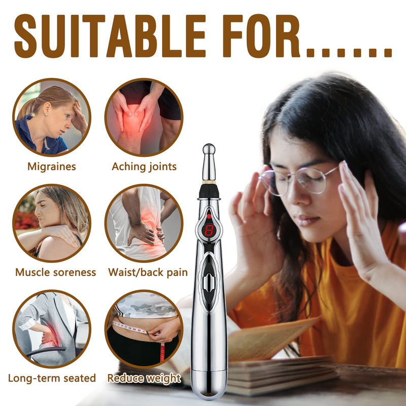 [Australia] - Acupuncture Super Set: 5-Head Electronic Acupuncture Pen+ Gua Sha Tool+600 Ear Seeds+ Retractable Acupuncture Pen+ 4 x Extra Massaging Gel+ Tweezers + Manual+ Batteries + 2 x Acupoint Chart Acupuncture Set(with Chart) 