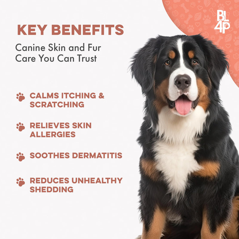 Natural Skin & Coat Supplement for Dogs, Large and Small, Dog Anti Itch Relief for Dry Skin, Rash, Allergy or Irritation, Reduces Shedding, Dandruff and Supports Dog Hair Growth, 400 Small Pills - PawsPlanet Australia