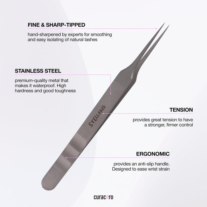 Curacoro EyeLash Tweezers - LashSmith Fine-tipped Lash Application Tool - Straight Isolation Tweezer for Every Lash Set Straight Isolation - Stellaris