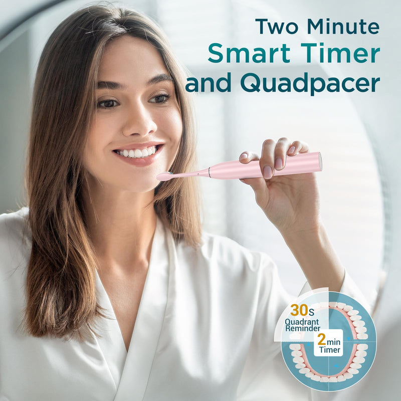 Electric Toothbrush for Adults with 8 Brush Heads, Sonic Toothbrush Rechargeable with a Holder & Travel Case, 2.5 Hours Charge for 120 Days Use Pink 1 Count (Pack of 1)