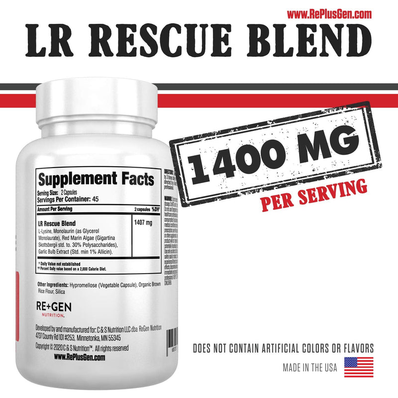 [Australia] - Lysine Rescue, Amino Acid Supplement for Stronger Immune Health & Collagen Synthesis in Women & Men, Promotes Lips & Skin Health, Natural, Pure L-lysine, 90 Capsules, 45 Day Supply 