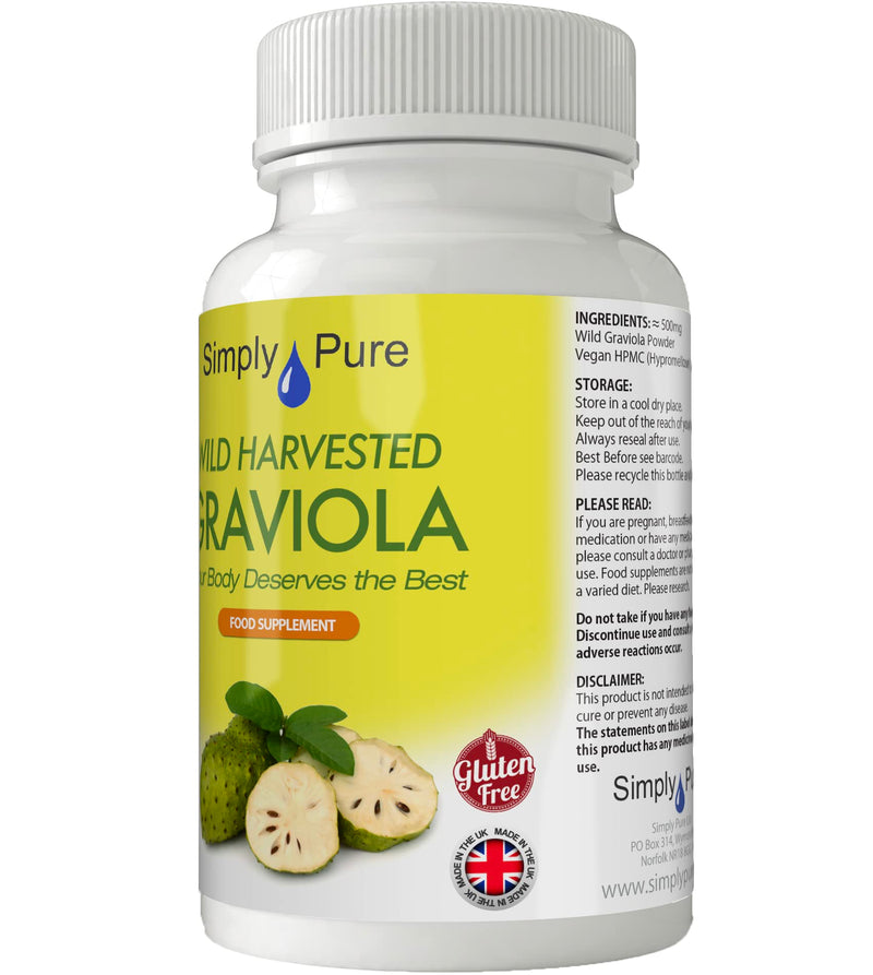 Wild Harvested Graviola (Soursop) - Antioxidant & Heart Health | 90 Capsules x 500mg | Gluten Free | GM Free | Vegan